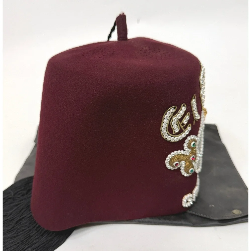 Vintage Mason Freemason Shriner Jeweled El Bekal Fez Hat 7 5/8 Cap w/ Case